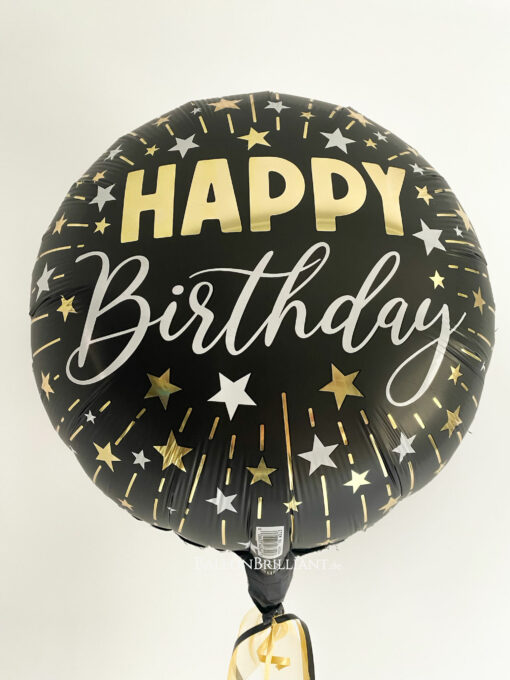 Folienballon "Happy Birthday Black n Gold Stars"