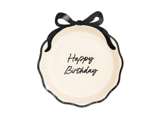 Pappteller Happy Birthday mit Schleife "Black and White Collection"