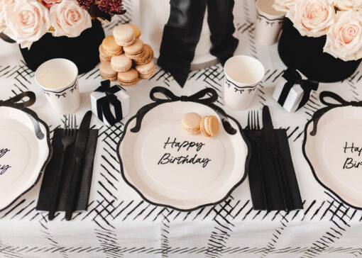 Pappteller Happy Birthday mit Schleife "Black and White Collection" – Bild 2