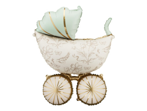 Folienballon Kinderwagen, grün/beige/gold