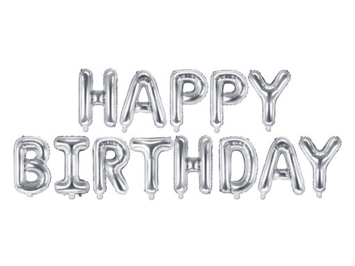 Folienballonbuchstaben Happy Birthday, silberfarben metallic