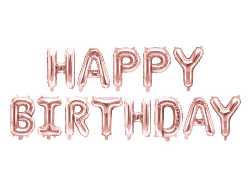 Folienballonbuchstaben Happy Birthday, rosegold metallic