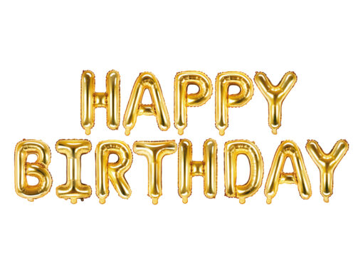 Folienballonbuchstaben Happy Birthday, goldfarben metallic