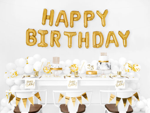 Folienballonbuchstaben Happy Birthday, goldfarben metallic – Bild 2