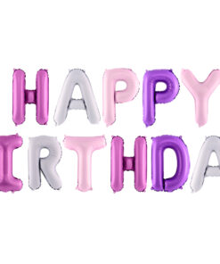 Folienballonbuchstaben Happy Birthday, hell-dunkelrosa, lila, violett