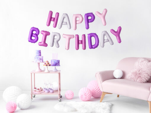 Folienballonbuchstaben Happy Birthday, hell-dunkelrosa, lila, violett – Bild 2