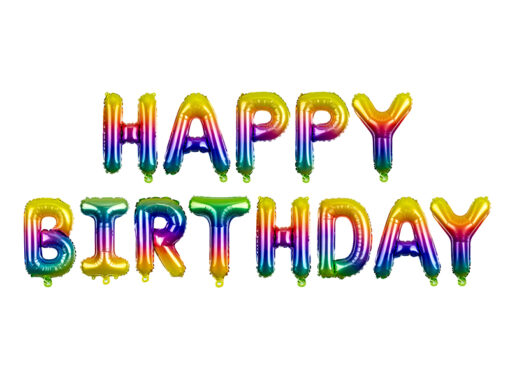 Folienballonbuchstaben Happy Birthday, regenbogenfarben