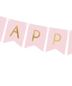 Banner rosa mit goldf.  Happy Birthday (Prinzessin Collection)