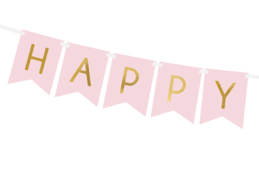 Banner rosa mit goldf.  Happy Birthday (Prinzessin Collection)