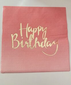 Servietten rosa mit goldf. Happy Birthday (Flamingo Collection)
