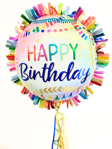 Folienballon Happy Birthday mit Streamers bunt
