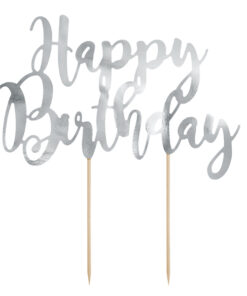 Cake Topper Happy Birthday, silberfarben