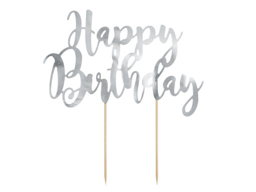 Cake Topper Happy Birthday, silberfarben
