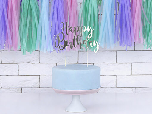 Cake Topper Happy Birthday, silberfarben – Bild 2