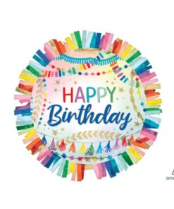 Folienballon Happy Birthday mit Streamers bunt