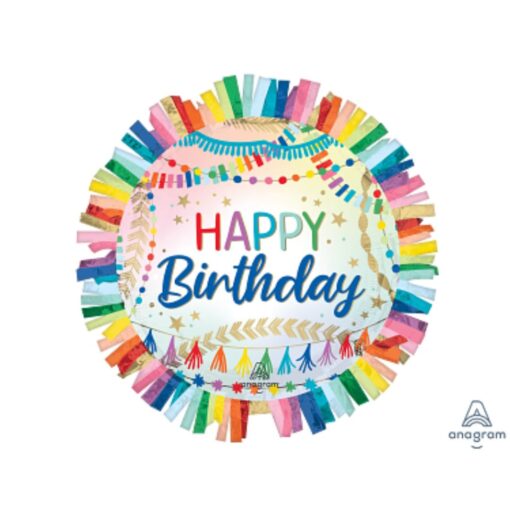 Folienballon Happy Birthday mit Streamers bunt