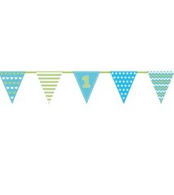 Papierbanner "FIRST BIRTHDAY" blau/lemongreen