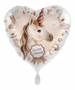 Folienballon Herz Einhorn "Du bist 1. Klasse"