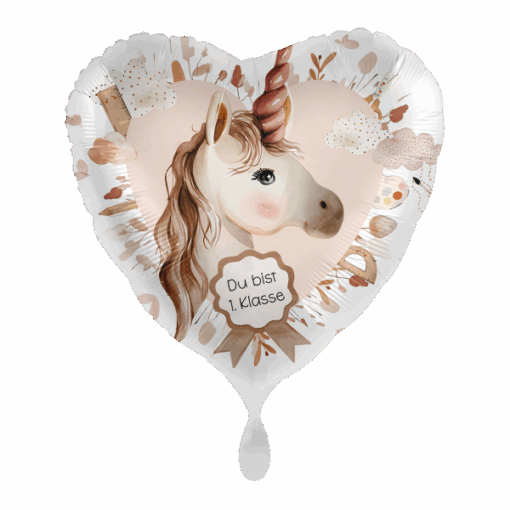 Folienballon Herz Einhorn "Du bist 1. Klasse"