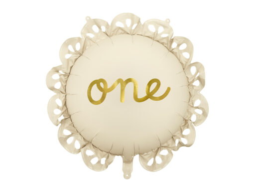 Folienballon ONE, rund , beige mit Rüschen