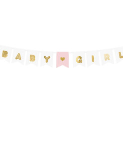 Banner "Baby Girl" rosa/weiß mit goldf. Aufschrift