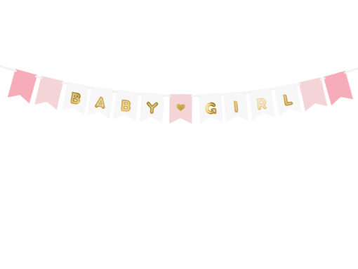Banner "Baby Girl" rosa/weiß mit goldf. Aufschrift