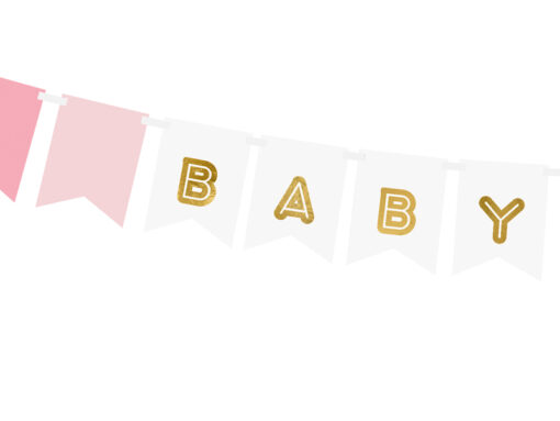 Banner "Baby Girl" rosa/weiß mit goldf. Aufschrift – Bild 2