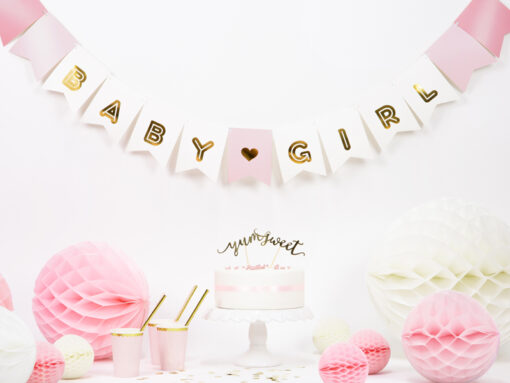 Banner "Baby Girl" rosa/weiß mit goldf. Aufschrift – Bild 3