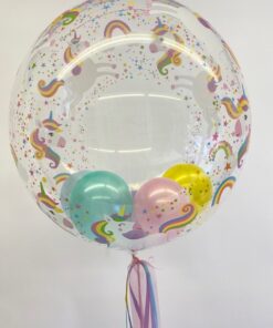 Folienballon Bubble "Einhorn" mit kleinen Ballonen