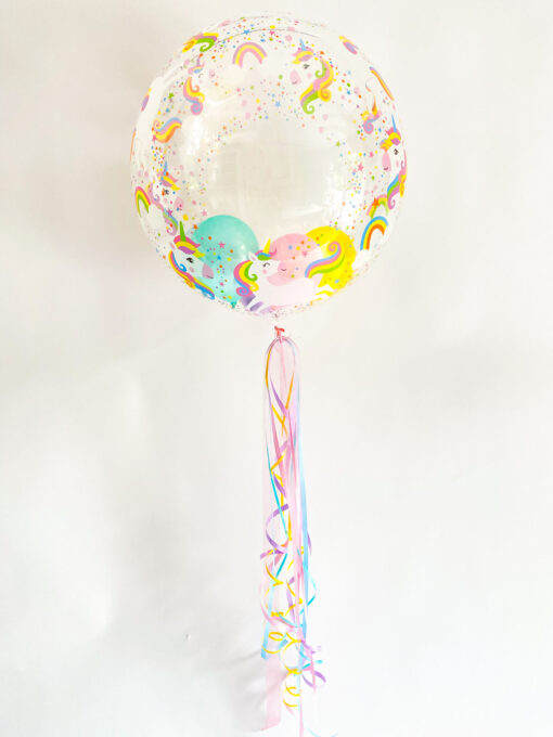 Folienballon Bubble "Einhorn" mit kleinen Ballonen – Bild 2