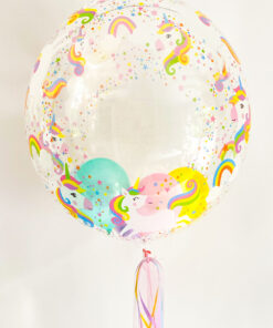Folienballon Bubble "Einhorn" mit kleinen Ballonen
