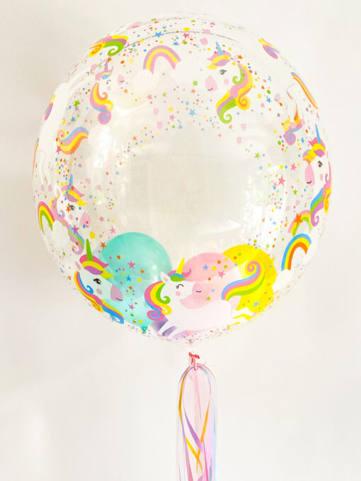 Folienballon Bubble "Einhorn" mit kleinen Ballonen