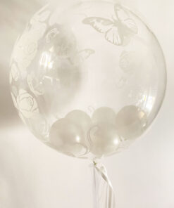 Folienballon Bubble Rosen und Schmetterlinge