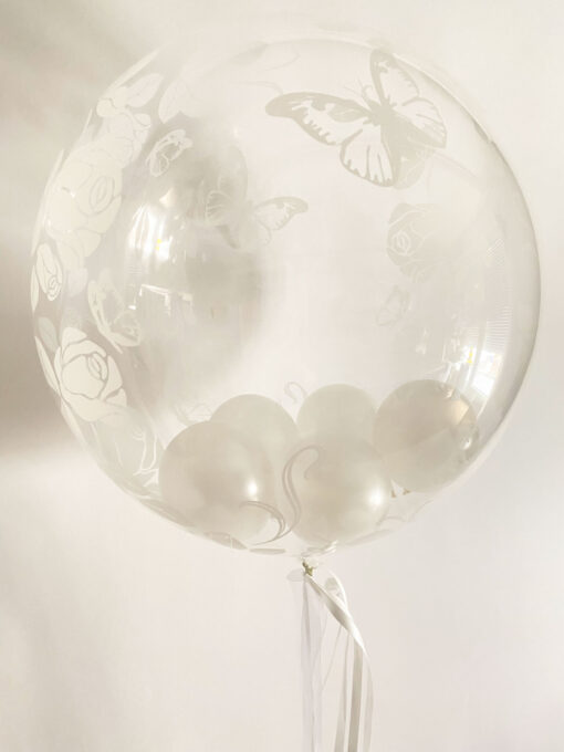 Folienballon Bubble Rosen und Schmetterlinge