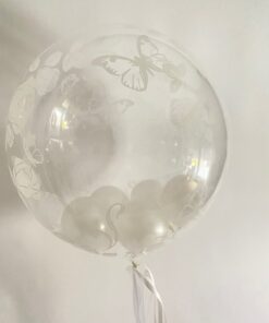 Folienballon Bubble Rosen und Schmetterlinge