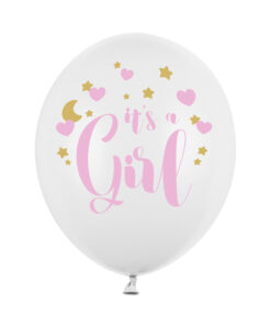Latexballone "It´s a Girl",  weiß/rosa/gold