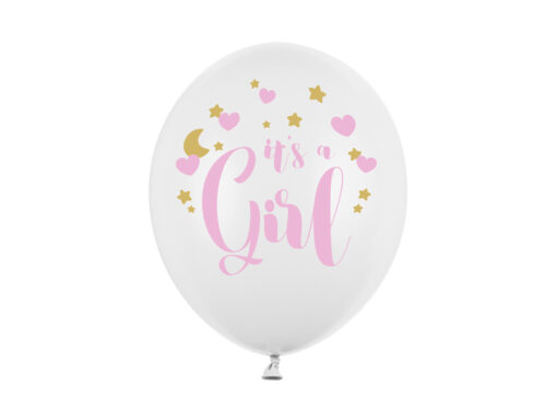 Latexballone "It´s a Girl",  weiß/rosa/gold