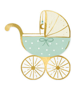 Papierservietten "Kinderwagen" beige/blau/grün/gold