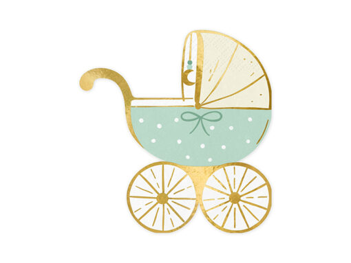 Papierservietten "Kinderwagen" beige/blau/grün/gold