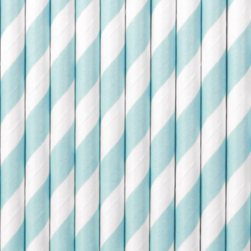 Papiertrinkhalme, hellblau/weiß