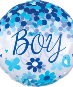 Folienballon klar mit Konfetti Aufdruck, blau