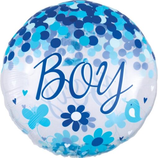 Folienballon klar mit Konfetti Aufdruck, blau