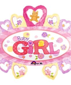Folienballon "Baby GIRL", oval, mit Bärchen und Herzchen