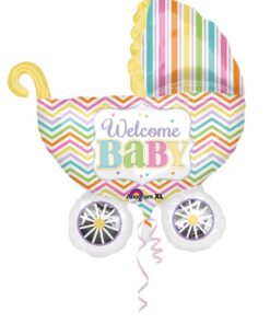 Folienballon "Kinderwagen", bunt gestreift