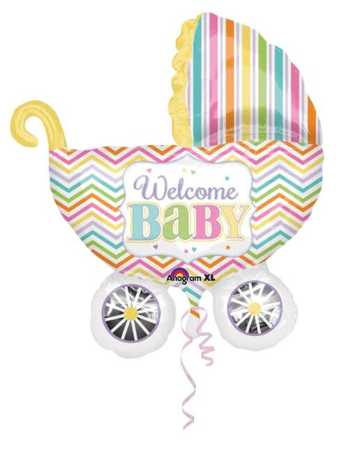 Folienballon "Kinderwagen", bunt gestreift