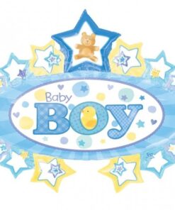 Folienballon "Baby Boy", blau, oval mit Sternen