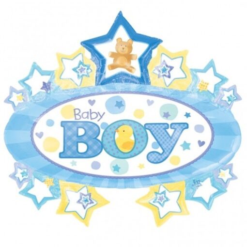 Folienballon "Baby Boy", blau, oval mit Sternen
