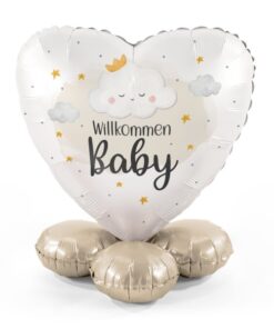 Folienballon Herz mit Luft gefüllt, stehend " Willkommen Baby"