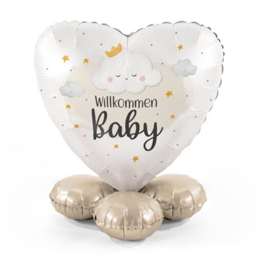 Folienballon Herz mit Luft gefüllt, stehend " Willkommen Baby"