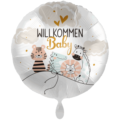 Folienballon "WILLKOMMEN Baby" niedliche Tierchen